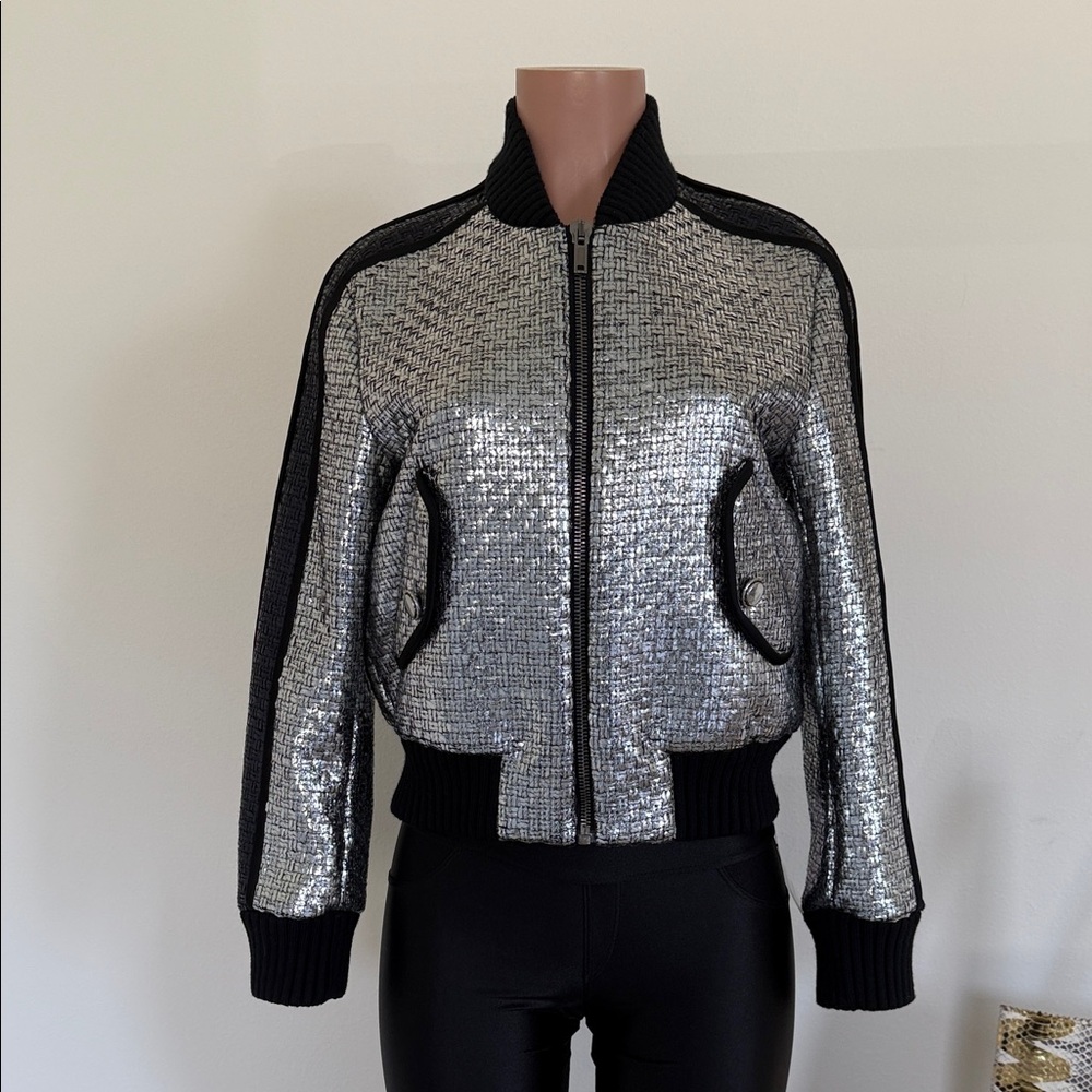 MSGM Silver and Black Bomber Jacket size 42 – medium